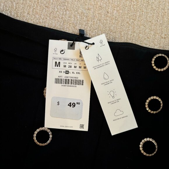 BRAND NEW ZARA Black Trousers with Embellished Buttons - Picture 4 of 4